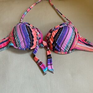 California Waves Bright Pink Orange Purple Blue Push-Up Bikini Top Junior Size M